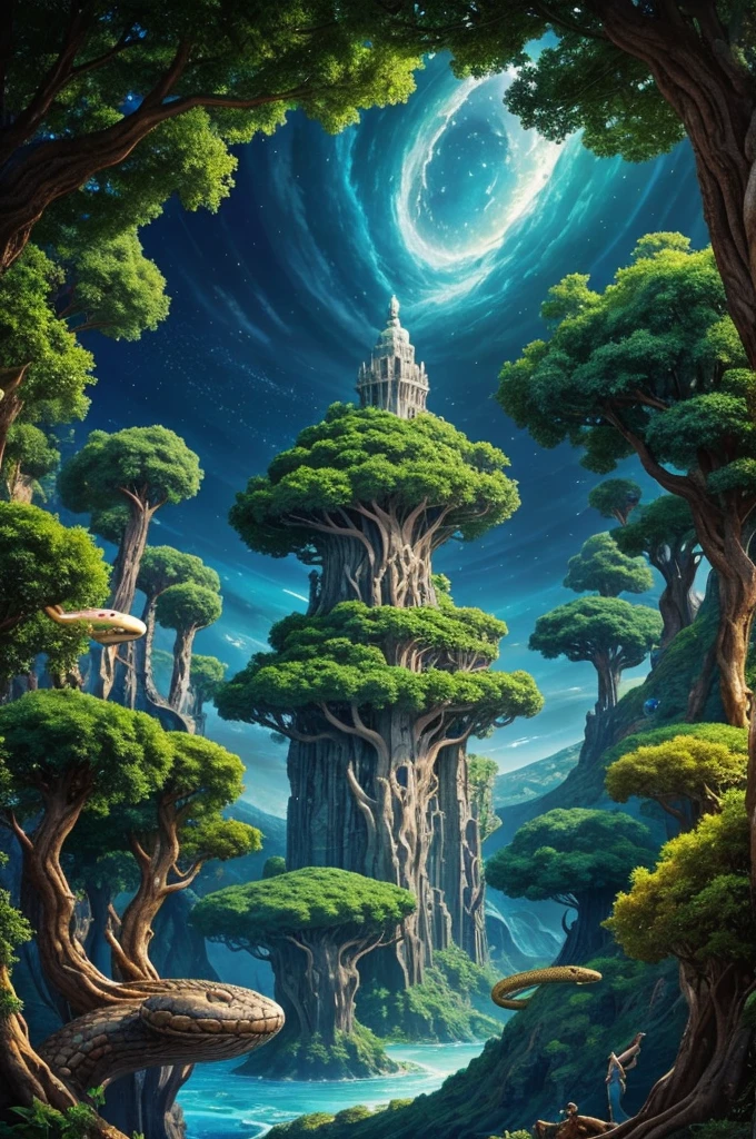 **Panel 1:**
*[A vast celestial landscape where floating islands float and mystical creatures fly between them. In the middle, a council of gods with various forms discuss animatedly.]*

**God 1 (tree-like):** It&#39;s time to intervene in the mortal world!!

**Goddess 2 (with the appearance of a snake):** But how will we ensure that our chosen ones are worthy?
