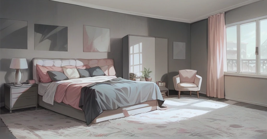 Dark matt grey walls , vibrant pink pillows 