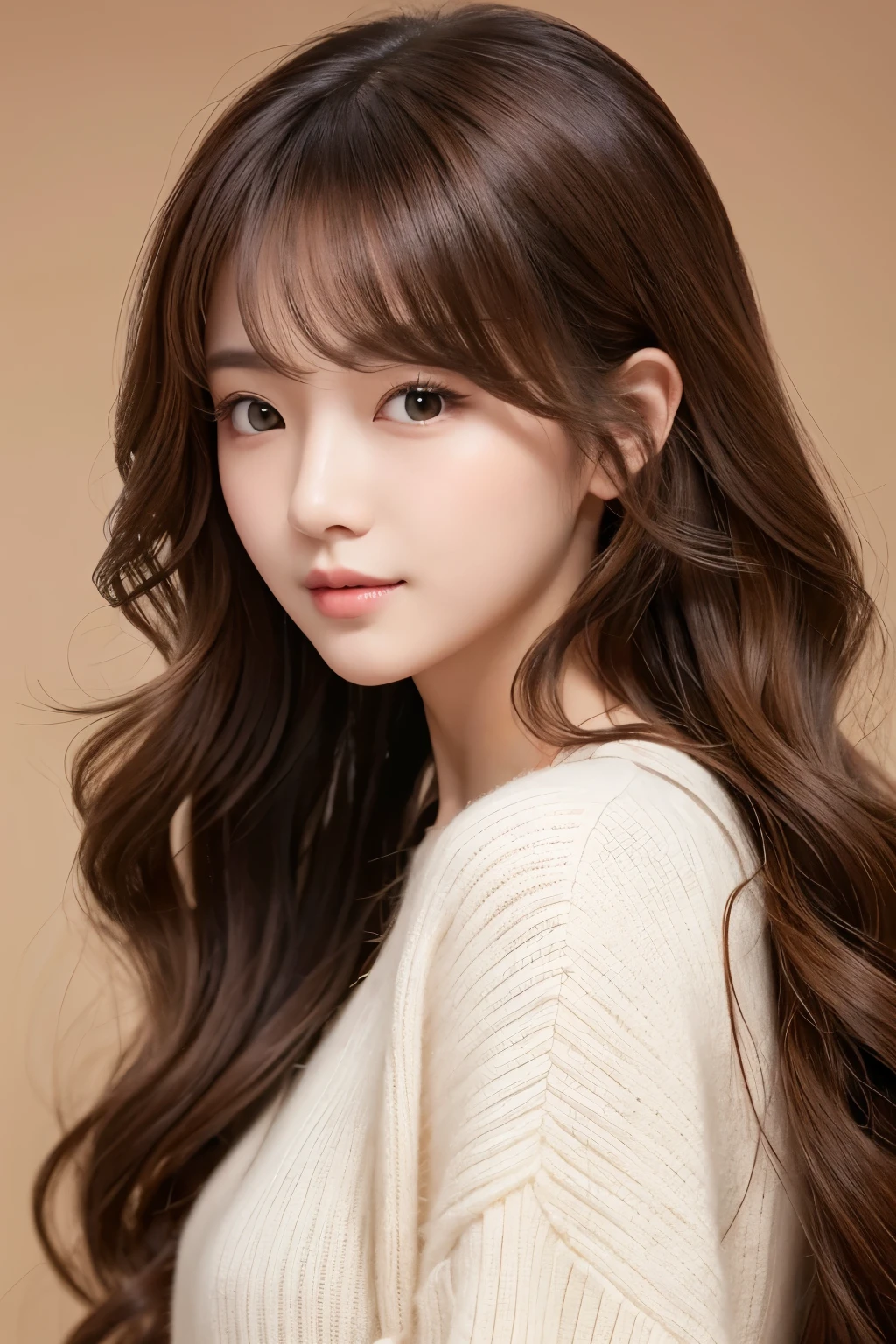 Korean Hair Long Hair woman curl Stylish Warm background Light front cute
