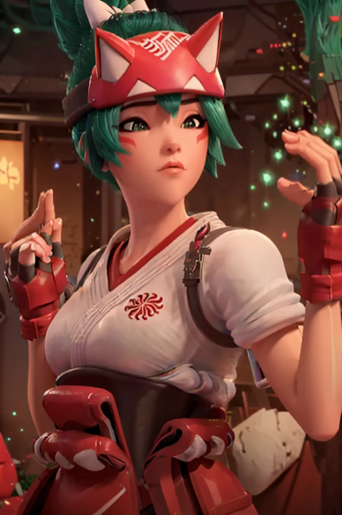 (((Fighting pose))),realistic, realism, photorealism, photo-realistic, high contrast, (photorealistic:1.4), 8k high definition detailed realistic, (best quality, masterpiece:1.2),  photon mapping, radiosity, physically-based rendering, best quality, highly detailed, 1girl,  owkiriko, green hair:0.6, looks at the viewer, red dress, ((glowing eyes)),