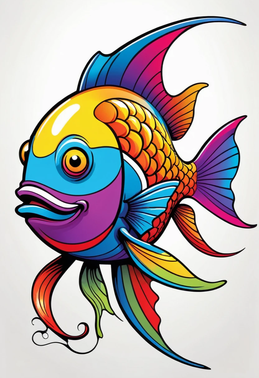 happy multicolored fish, Estilo Graffiti-Street Art, Contour, vector, White background
