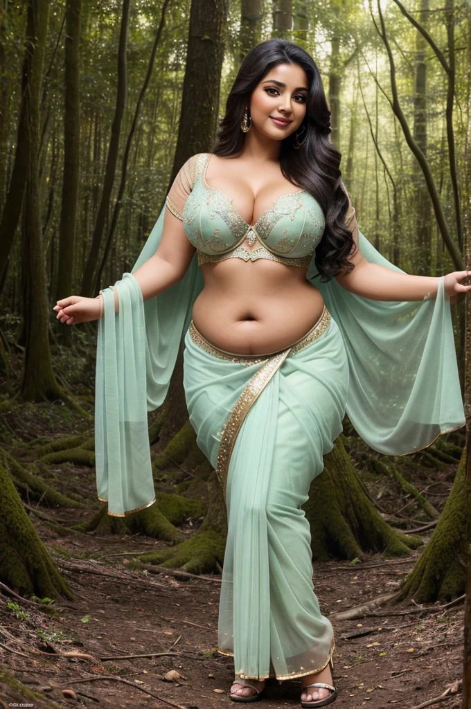1 Heavenly beautiful and goddess beauty cute and sweet looking face Arabian woman in front of Fungal forest, Heavenly beautiful Overweight, Heavenly beautiful Extremely fat, Heavenly beautiful and attractive Chubby figure , Heavenly beautiful looking and eye catching luxury style saree and bra, reaching out, Heavenly beautiful Arabian woman, 16k, High resolution, masterpiece, highest quality, fine skin, outside view, Realistic Photograph, close up figure view, Heavenly beautiful smile face