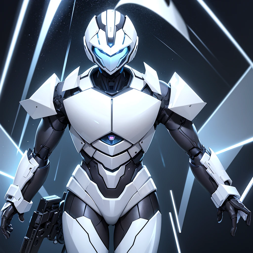 Draw the male humanoid robot rabbit with white armor under strobe lights in the club. The rapidly changing lights create a dynamic and captivating effect on his armor, reflecting the vibrant surroundings.