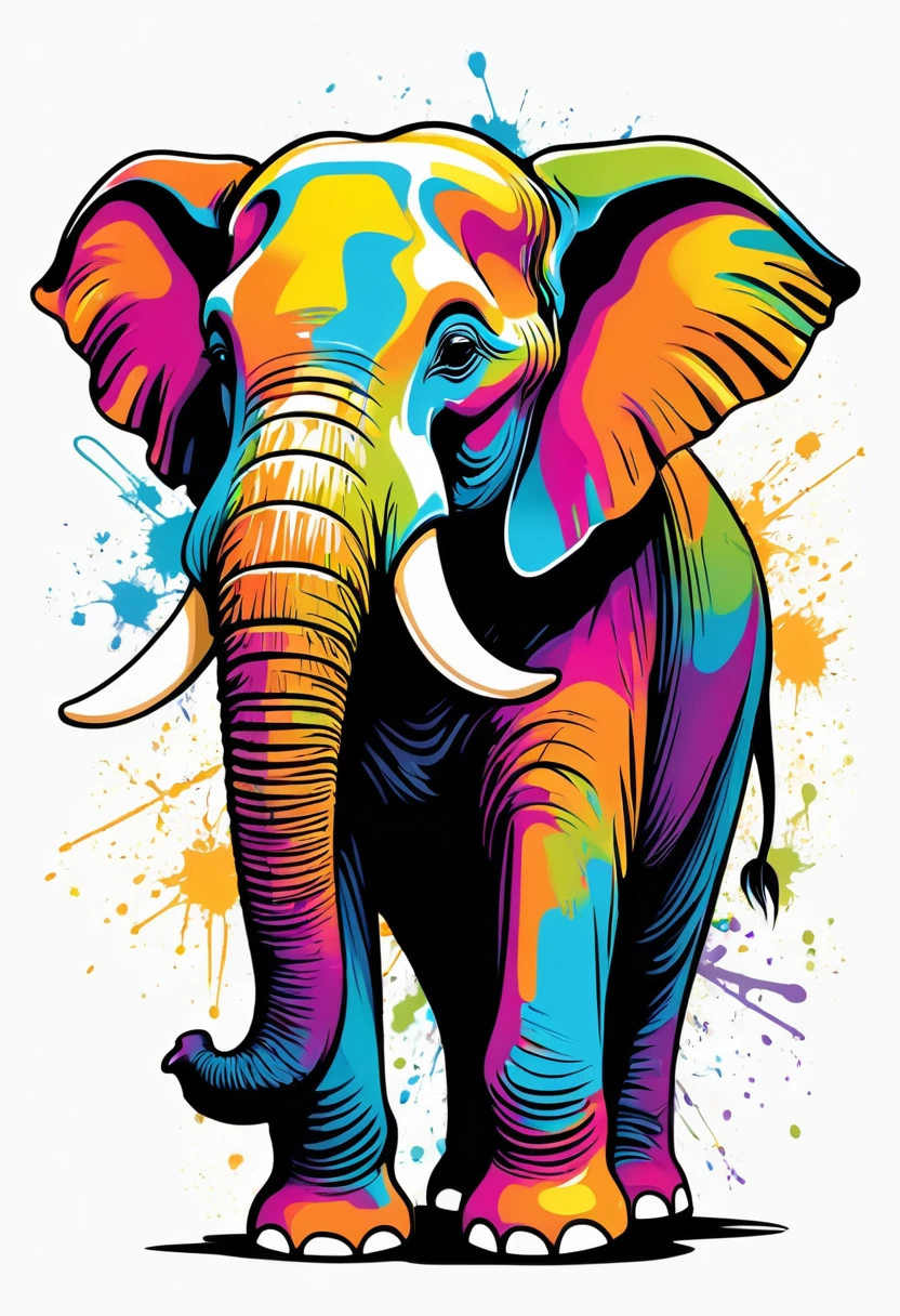 A happy multicolored elephant, Estilo Graffiti-Street Art, Contour, vector, White background