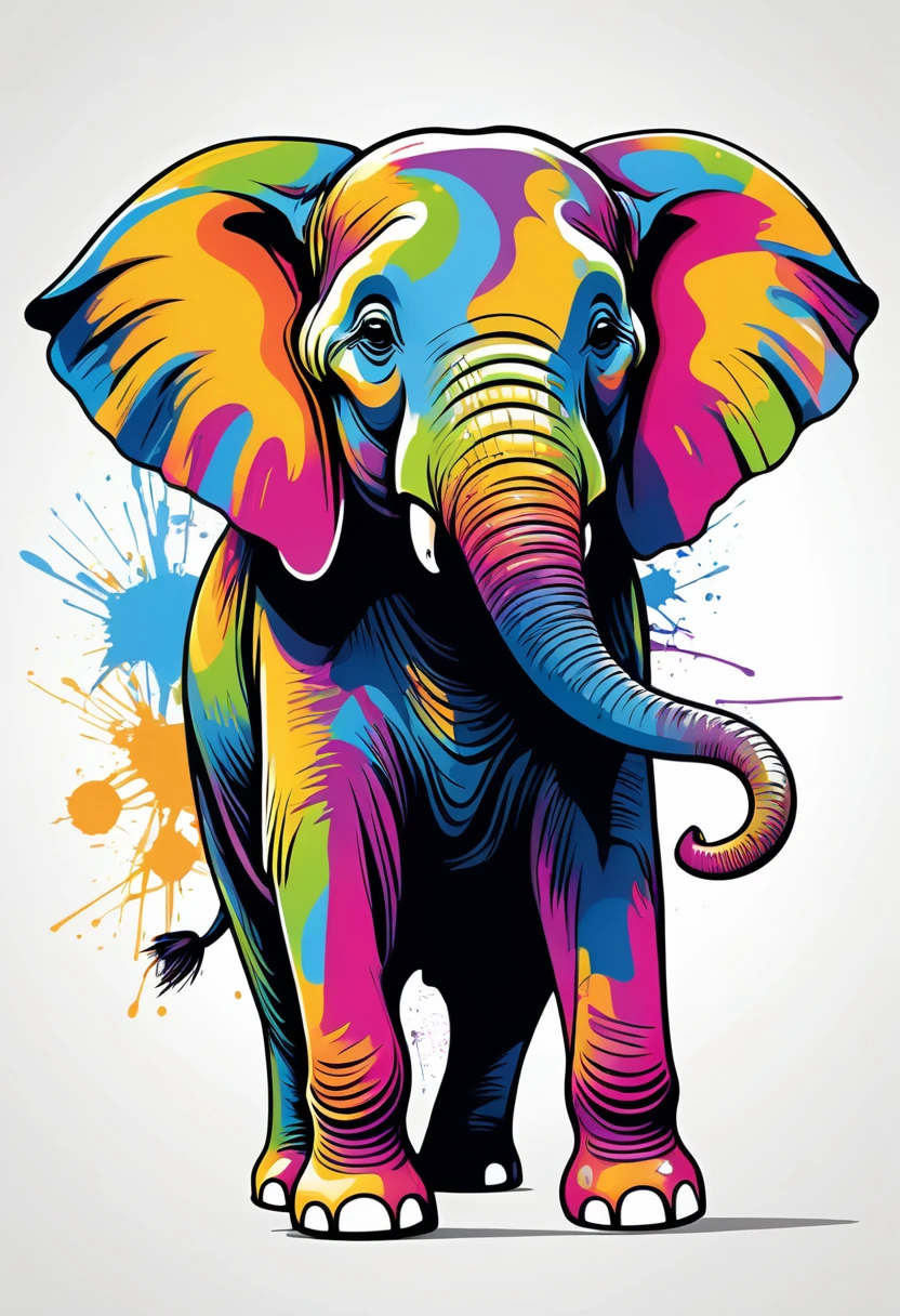 A happy multicolored elephant, Estilo Graffiti-Street Art, Contour, vector, White background