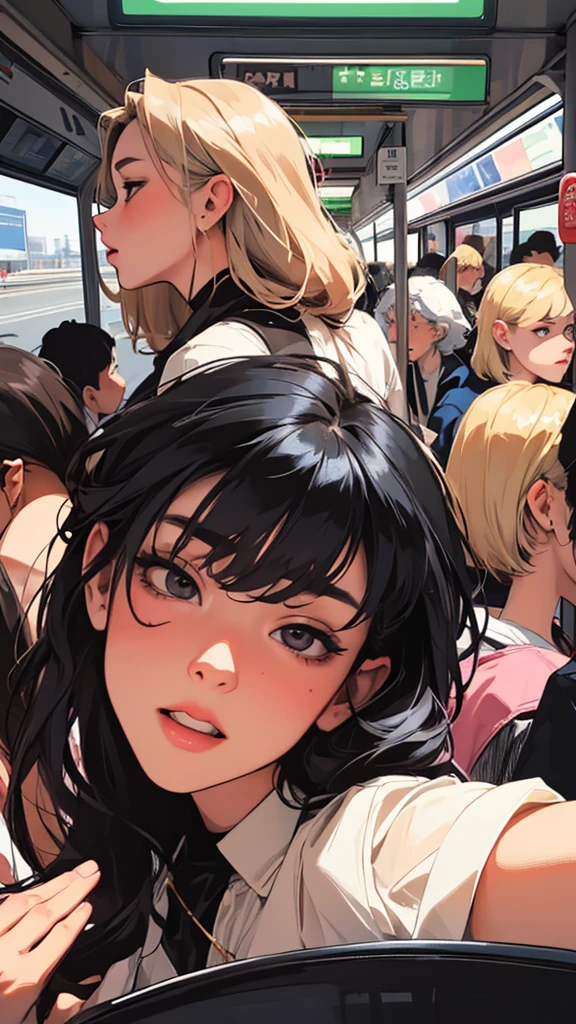 (super flat, flat shading, flat color:1.1) , Masterpiece, perfect anatomy, Females having sex with females, public transport, hot, multiple females, fingering, female orgy, female crowd, bdsm, lesbian orgy scene, latex, bound, tied up, fisheye lens, female domination, rough, lesbian, yuri