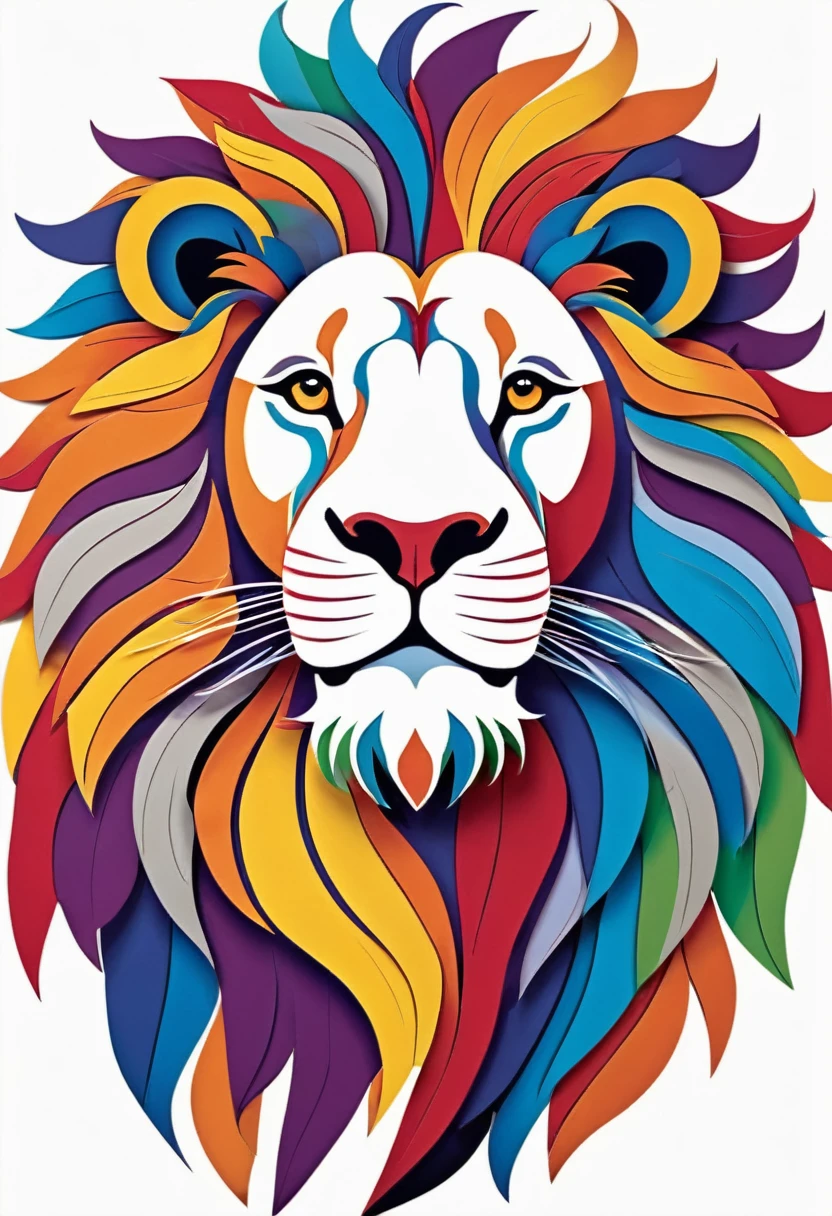 A happy multicolored lion, Contour vectorizado, Paper cutting and collage style, Contour, vector, White background