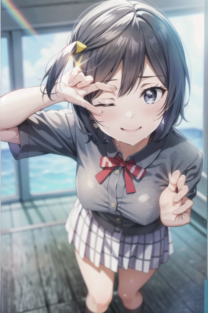 (Highest quality, masterpiece:1.2), One Girl, alone, anime, anime screencap, Ray Tracing, Global Illumination, ultra hi resolution picture, Bright colors, Cinematic Light, Lens flare, Light on the face, Glowing Eyes, Written boundary depth, Happy, Detailed Background, cute, straight, smile,
Yuki Setuna,short hair,Sweaty hands,Sweaty feet,Sweaty fingers,Sweaty body,Drooping sweat,Sweat-drenched,Face sweaty,Sweaty, shiny skin,Sweaty hair,hot,Sweaty hands,Foot sweat,Skin sweat,Armpit sweat