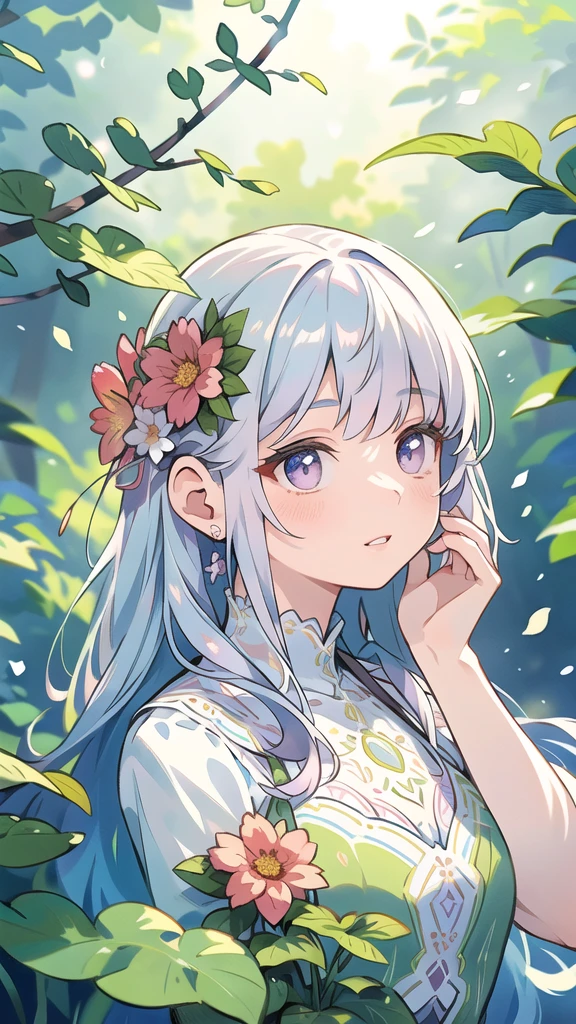 a beautiful girl with a bouquet of flowers in a magical and ethereal forest, colorful watercolor painting, drawing, extremely detailed eyes and face, longeyelashes, beautiful detailed lips, beautiful detailed hands, flowers, nature, peaceful, serene atmosphere, vibrant colors, (best quality,8k,highres,masterpiece:1.2),ultra-detailed,(realistic,photorealistic,photo-realistic:1.37),IrisCompiet