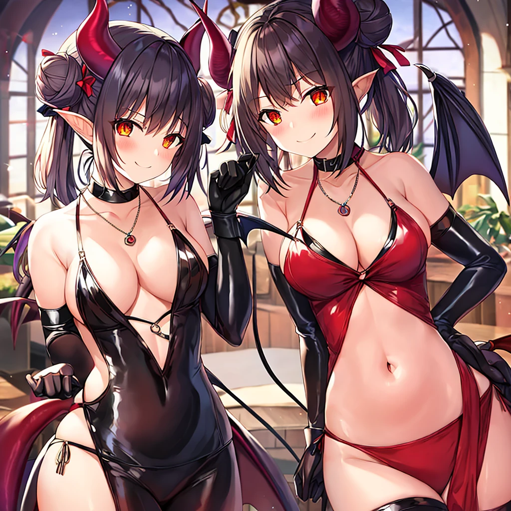 (group of  four beautiful girls), (4girls, all girls demon girls, succubus, in a dark room), [orgy], realistic lighting, candle lighting, oni horns, ((tight lingerie)), demon cosplay, (large breasts), curvy, (medium breasts), (red hair, black hair, yellow hair, red hair), ero, (ecchi_anime: 1.2), ((yuri)), sexual tension, (lesbian), best Quality, Best resolution, high definition, detailed art, pro illustrator, 32k, colorful