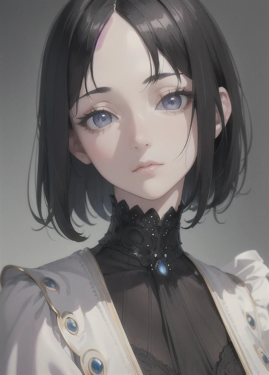 (masterpiece, Side light, Beautiful, detailed eyes, Detailed eyes, Highest quality, High resolution, Absurd, incredibly Absurd:1.2), masterpiece*Portraiture, Realistic, 3D Face, Shiny skin, Black Hair, (short hair:1.1), Side Lock, (Swept-apart bangs:1.1), Long sideburns,