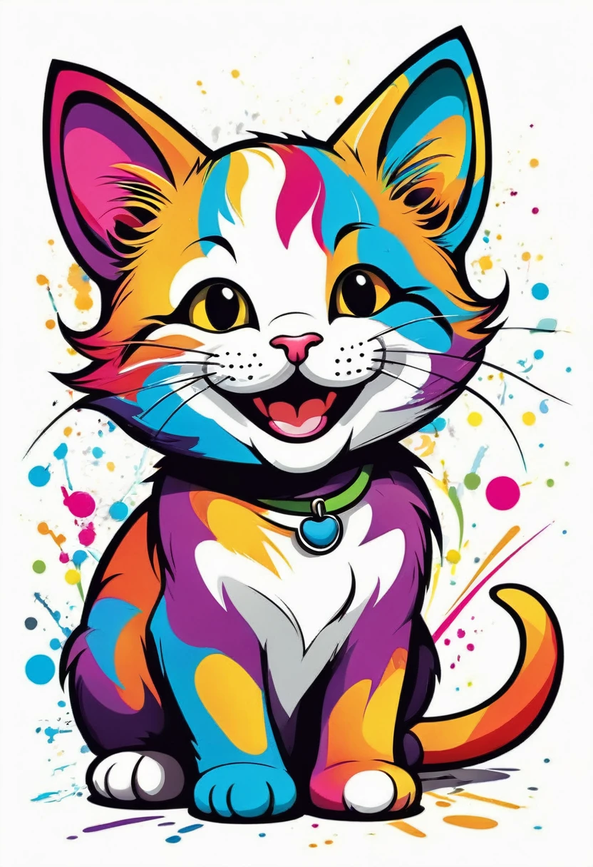 A happy multicolored smiling kitten, Estilo Graffiti-Street Art, Contour, vector, White background