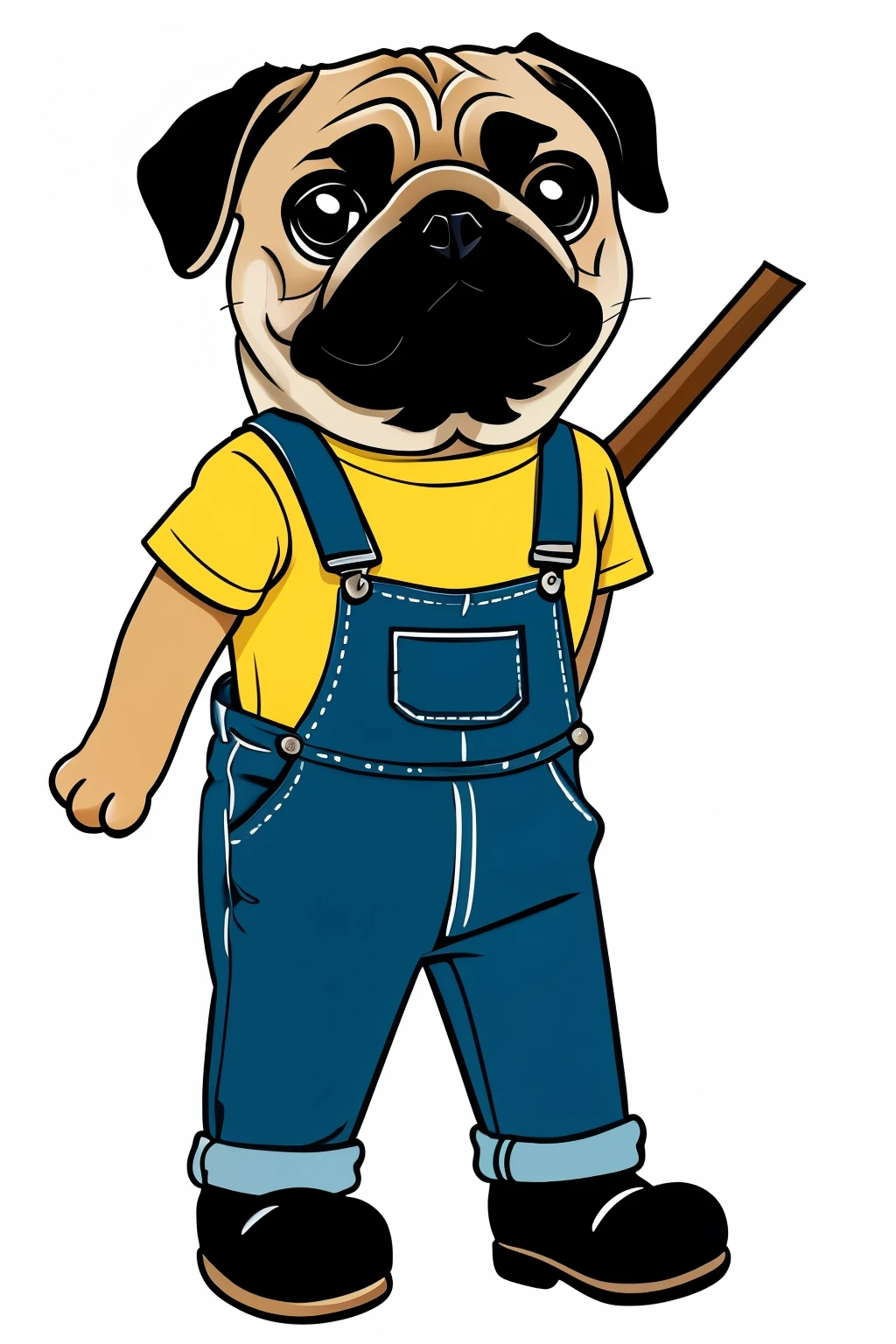 pug,Overalls,White background,Simple,Cartoon Style,Cartoon pictures,Stick Figure