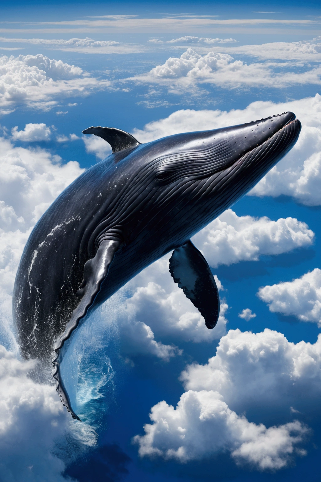 (best quality, High target, masterpiece:1.2), Extremely detailed, Sky, In the sea of clouds, Half a whale's head