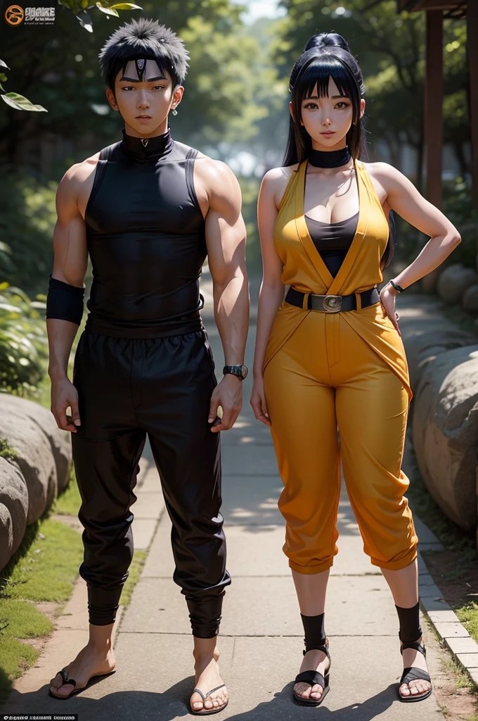 Hinata hyuga wearing ligerings and Naruto uzumaki wearing half pant, standing side by side to each other looks romanticly, making hot sexy pose