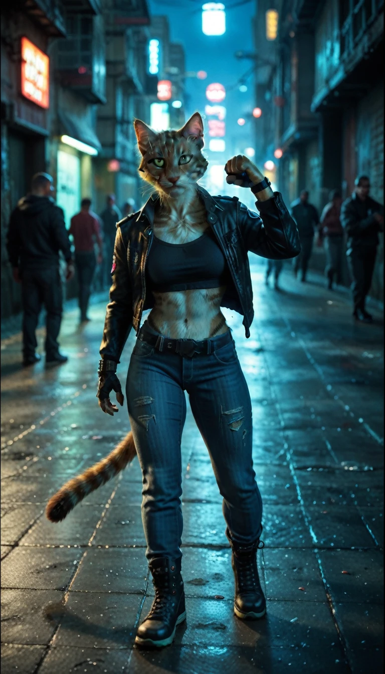 (zPDXL2), score_9, score_8_up, score_7_up,
(cyberpunk city, night alley, midnight, furry crowd on background,fight club, brawling),
((Cat:1.2), anthro, female, looking to camera, stand calm, ((closeup portrait)), fur, short punk haircut, beautiful, have a cyberpunk-style augmentations, grin),
AissistXLv2, unaestheticXL_bp5, SimplePositiveXLv2, zPDXL2 PonyXLV6_Scores