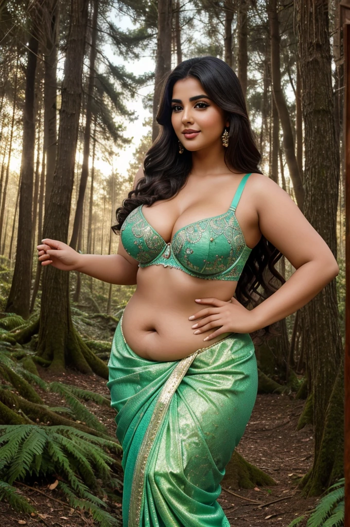 1 Heavenly beautiful and goddess beauty cute and sweet looking face Arabian woman in front of Fungal forest, Heavenly beautiful Overweight, Heavenly beautiful Extremely fat, Heavenly beautiful and attractive Chubby figure , Heavenly beautiful looking and eye catching luxury style saree and bra, reaching out, Heavenly beautiful Arabian woman, 16k, High resolution, masterpiece, highest quality, fine skin, outside view, Realistic Photograph, close up figure view, Heavenly beautiful smile face