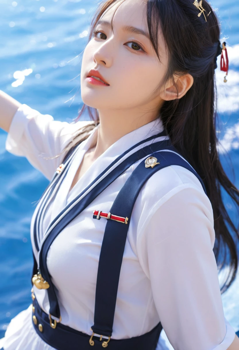 nation(Azur Lane),(origin),School_,1 Girl,Solitary,outdoor, Looking at the audience,, ,masterpiece, best quality, Extremely detailed, illustration,