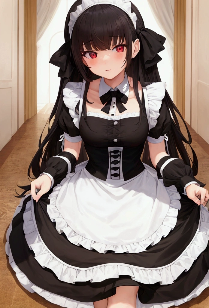 masterpiece, Highest quality, Absurd, Super detailed,One girl, Black Hair,semi-long,Maid clothes,152 cm,cute,