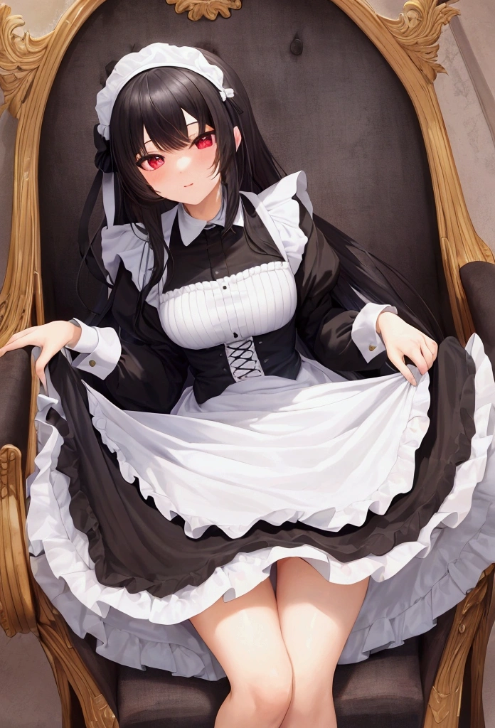 masterpiece, Highest quality, Absurd, Super detailed,One girl, Black Hair,semi-long,Maid clothes,152 cm,cute,
