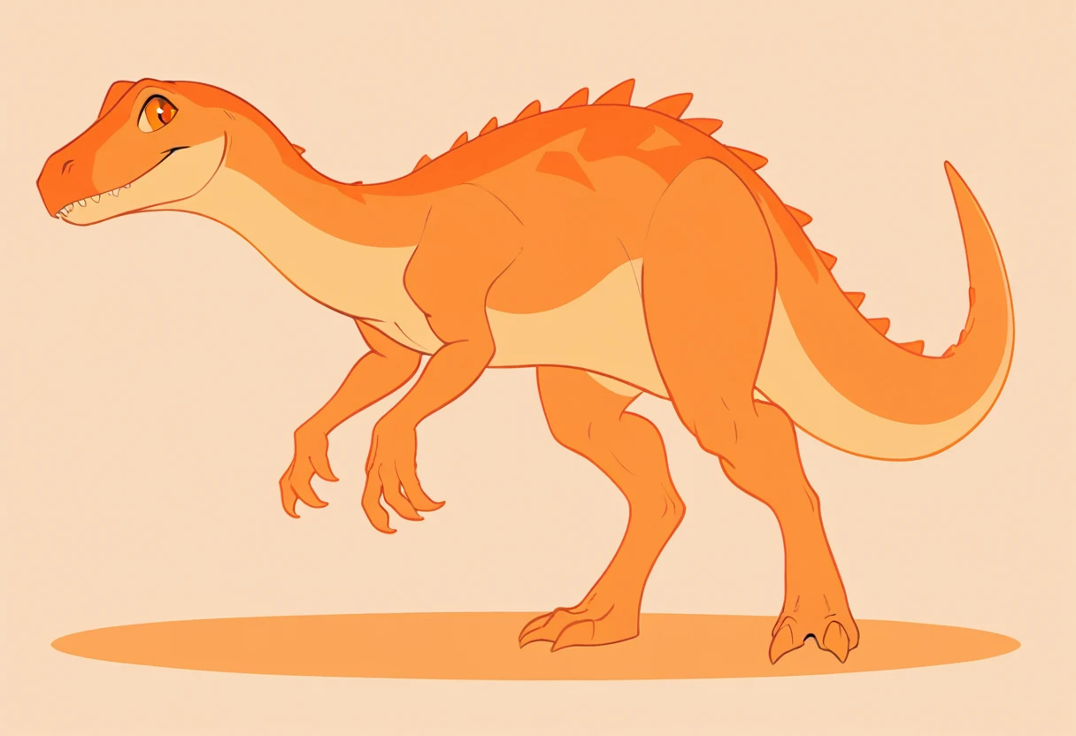 Walking with Super Dinosaur in orange aesthetic art style