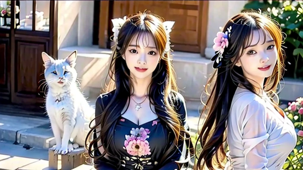 ((best quality)), ((masterpiece)), (detailed), Stray cats, 여자 1명