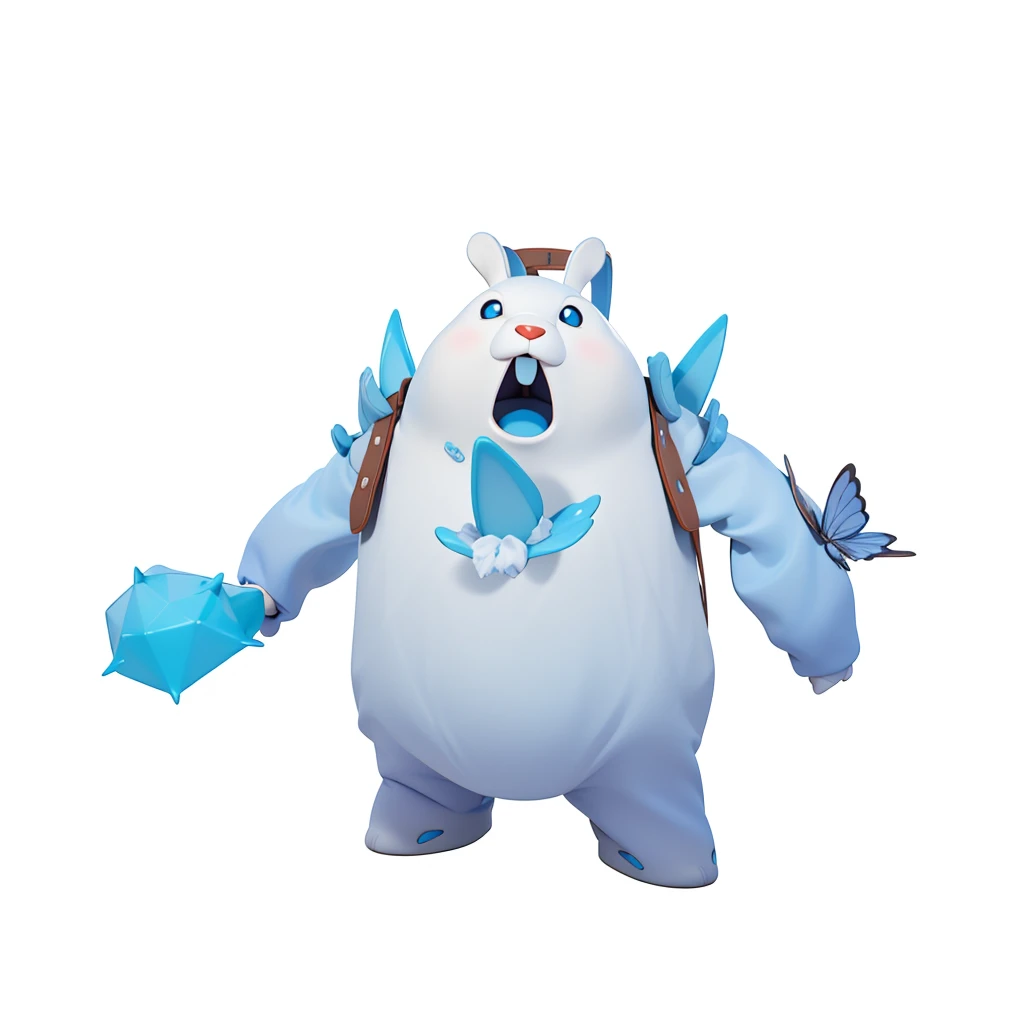 A white bear,Rabbit ears,Rabbit teeth,Polar bear with rabbit characteristics,The Arctic glaciers came out of him,Fierce blue eyes,Blue claws,Open your mouth,Carrying a bag,Shoulder straps,,Isometric,xxxxxxxx cartoon 3d model,Low Poly,3D Art,C4D,octane
rendering, 3D Rendering, Ray traction, Clay Materials, Pixar Trends, Animated Lighting, Depth of Field, Super Detail, Pastel colors, mockup, Clean background, Delicate gloss, Soft focus, oc, Blender, intellectual property, best quality, 8k--s 250--v 5.1