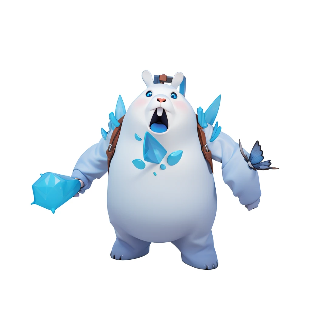 A white bear,Rabbit ears,Rabbit teeth,Polar bear with rabbit characteristics,The Arctic glaciers came out of him,Fierce blue eyes,Blue claws,Open your mouth,Carrying a bag,Shoulder straps,,Isometric,xxxxxxxx cartoon 3d model,Low Poly,3D Art,C4D,octane
rendering, 3D Rendering, Ray traction, Clay Materials, Pixar Trends, Animated Lighting, Depth of Field, Super Detail, Pastel colors, mockup, Clean background, Delicate gloss, Soft focus, oc, Blender, intellectual property, best quality, 8k--s 250--v 5.1