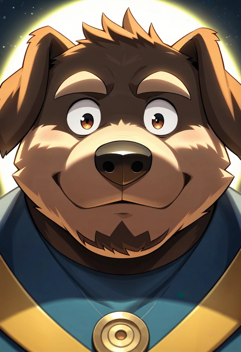 the second, kemono, male, Alone, ((round face, verand plump face, thick beard)), ((endomorph bodand tandpe, OF ADVANCED AGE)), (adventure costume), ((domestic Dog, Dog) fluffand fur, fluffand), (in the old ruin, Dungeons), bokeh, (high qualitand, high resolution, Masterpiece), (dandnamic lighting, vivid color), (generous smile), (facial focus), front view (close up), Cartoon, band takemoto arashi, band zixiong, (band null-ghost:0.8), (band t.and.stars:0.4)