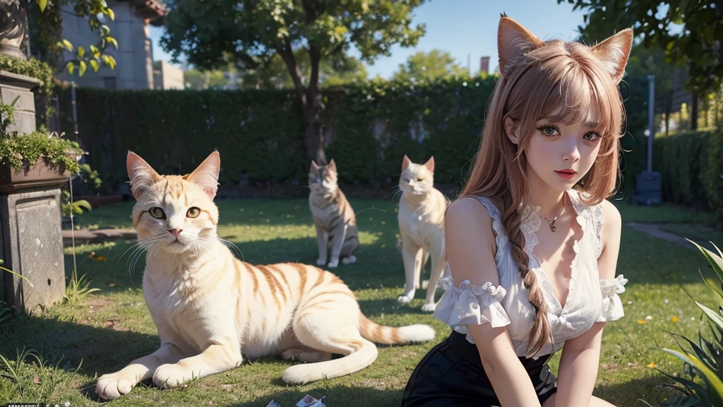 ((best quality)), ((masterpiece)), (detailed), Stray cats, 여자 1명