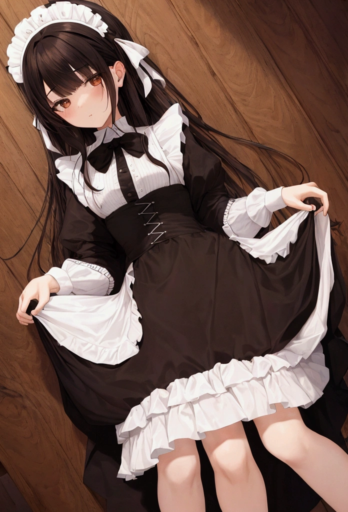 masterpiece, Highest quality, Absurd, Super detailed,One girl, Black Hair,semi-long,Maid clothes,152 cm,cute,Brown eyes,coffee