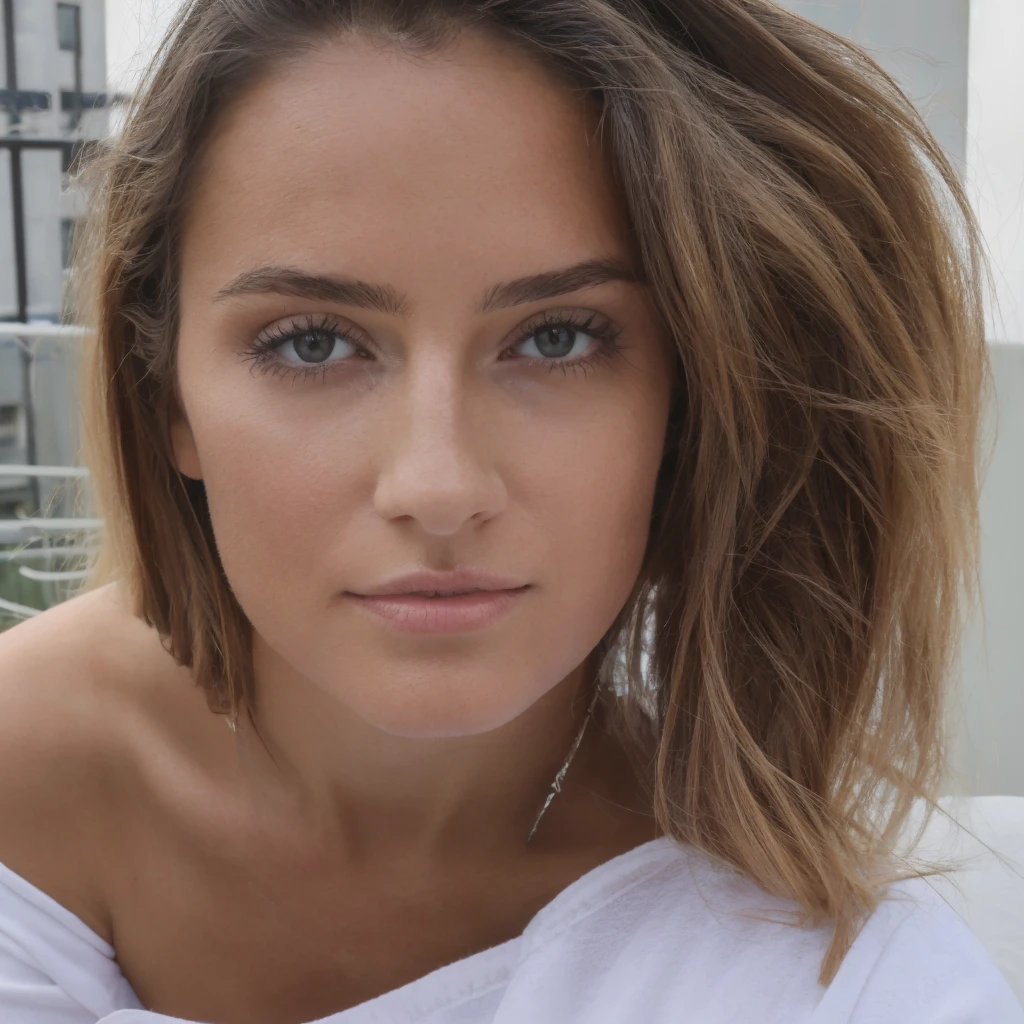 Fille de 20 ans aux cheveux bruns en surbrillance avec un corps parfait et un visage sans maquillage avec ((jupe grise:1)), pull blanc et ((collants noirs:1)) Elle est assise sur la chaise du balcon à Istanbul, les jambes jointes, légèrement de côté. au café de la 3ème vague (Meilleure qualité, ultra détaillé, chef-d’œuvre:1.2) appareil photo iphone, visage parfait, (peau très détaillée), cheveux teints au hasard, Ridicule, Texture de la peau, peau pâle, peau brillante, Photoréaliste, Expression dédaigneuse, brume d’été, couleurs sourdes, couleurs chaudes et sourdes, Lumière clé, rétroéclairage, éclairage naturel doux. pose chaude