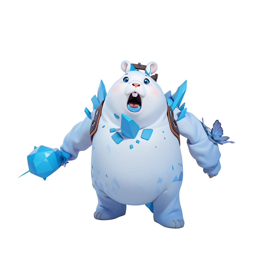 A round and cute white bear，Rabbit ears，Rabbit teeth，Polar bear with rabbit characteristics，The Arctic glaciers came out of him，Fierce blue eyes，Blue claws，Open your mouth，Isometric,xxxxxxxx cartoon 3d model,Low Poly,3D Art,C4D,octane
rendering, 3D Rendering, Ray traction, Clay Materials, Pixar Trends, Animated Lighting, Depth of Field, Super Detail, Pastel colors, mockup, Clean background, Delicate gloss, Soft focus, oc, Blender, intellectual property, best quality, 8k--s 250--v 5.1
