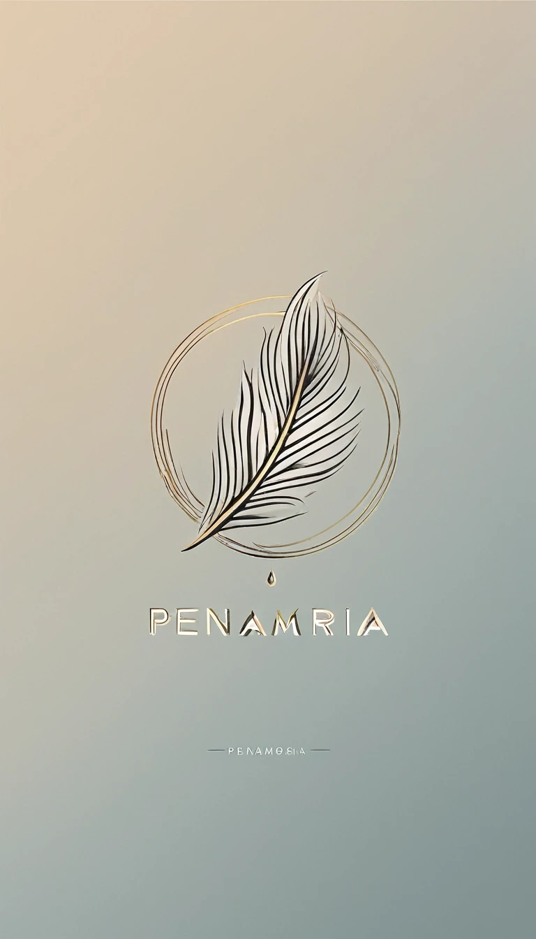 A minimal, modern, simple, cinematic logo design for the brand “Penamemoria". Create a modern, minimalistic, high-quality, masterpiece, fantastic, poetic feather that symbolizes dreams and stories.