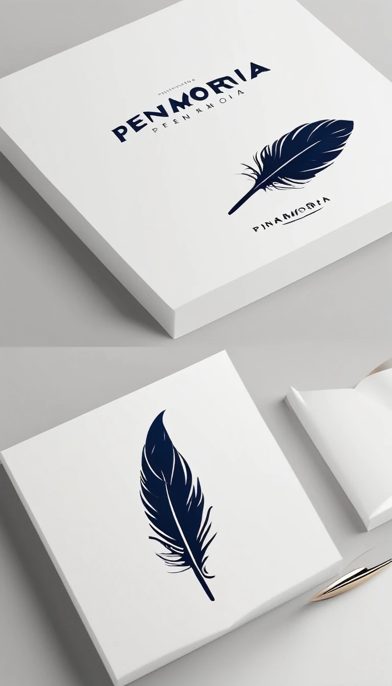 A minimal, modern, simple, cinematic logo design for the brand “Penamemoria". Create a modern, minimalistic, high-quality, masterpiece, fantastic, poetic feather that symbolizes dreams and stories.