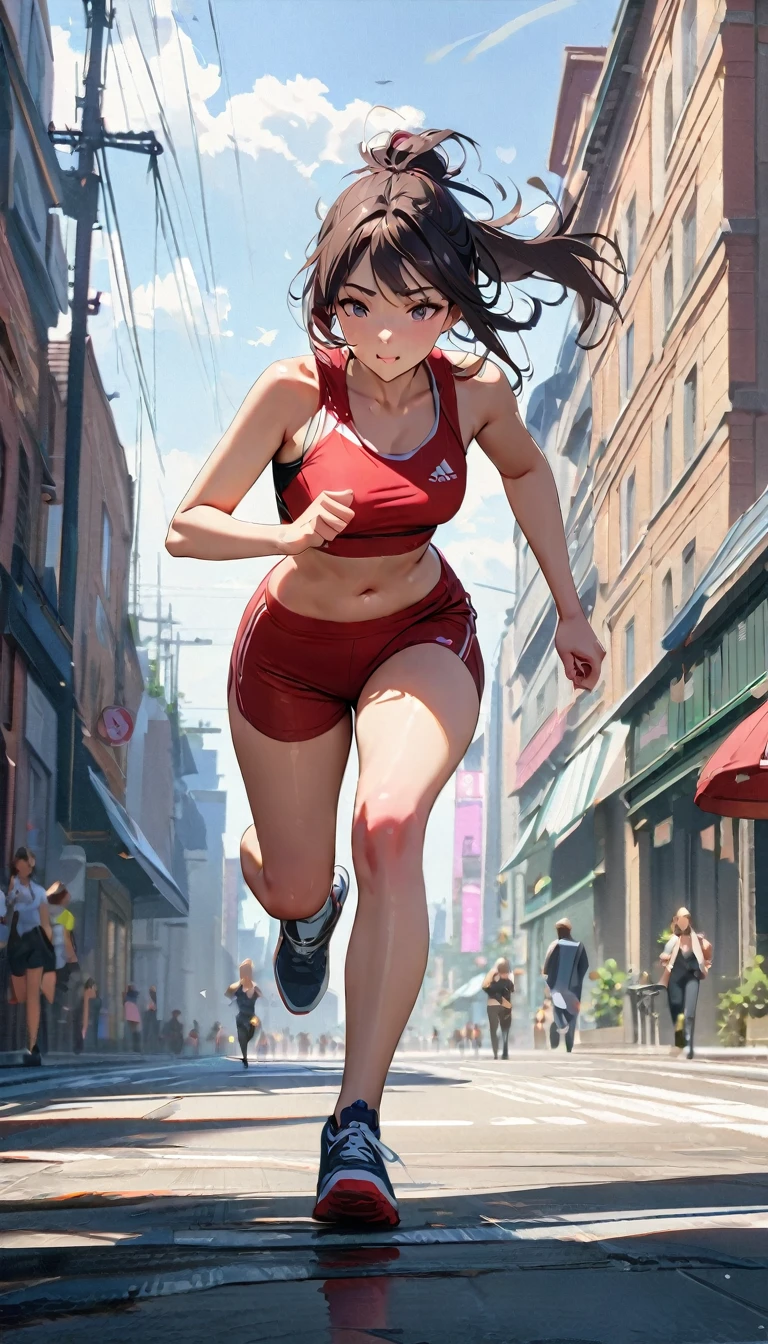 23 years old ,masterpiece , modern, Verism, masterpiece, super detail, best quality, 4K , A beautiful woman , ((running))