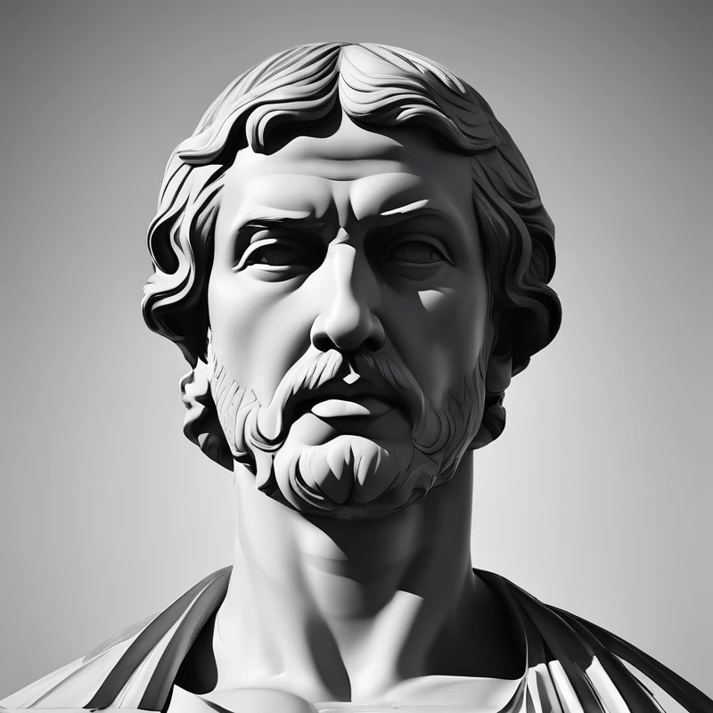 (minimalist logo image ), philospher stoic sculpture black and white, stoic uniqueness, (hyper realistic), black and white background, realism style, dramatic monochrome tones, sharp contrasts, sleek and professional, ultra-detailed, high definition (HD)