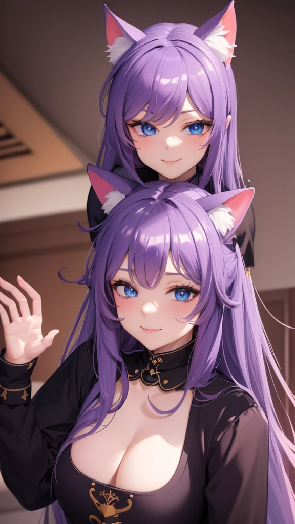 ((highest quality)), ((masterpiece)), (detailed), ((Shiny purple straight long hair,Girl with dark purple hair)),(薄紫色に光るdetailedな目)Cat ear,choker,(((cute))),((naked)),Small breasts,Browsing Caution,(Nipple brown),Sucking dick,