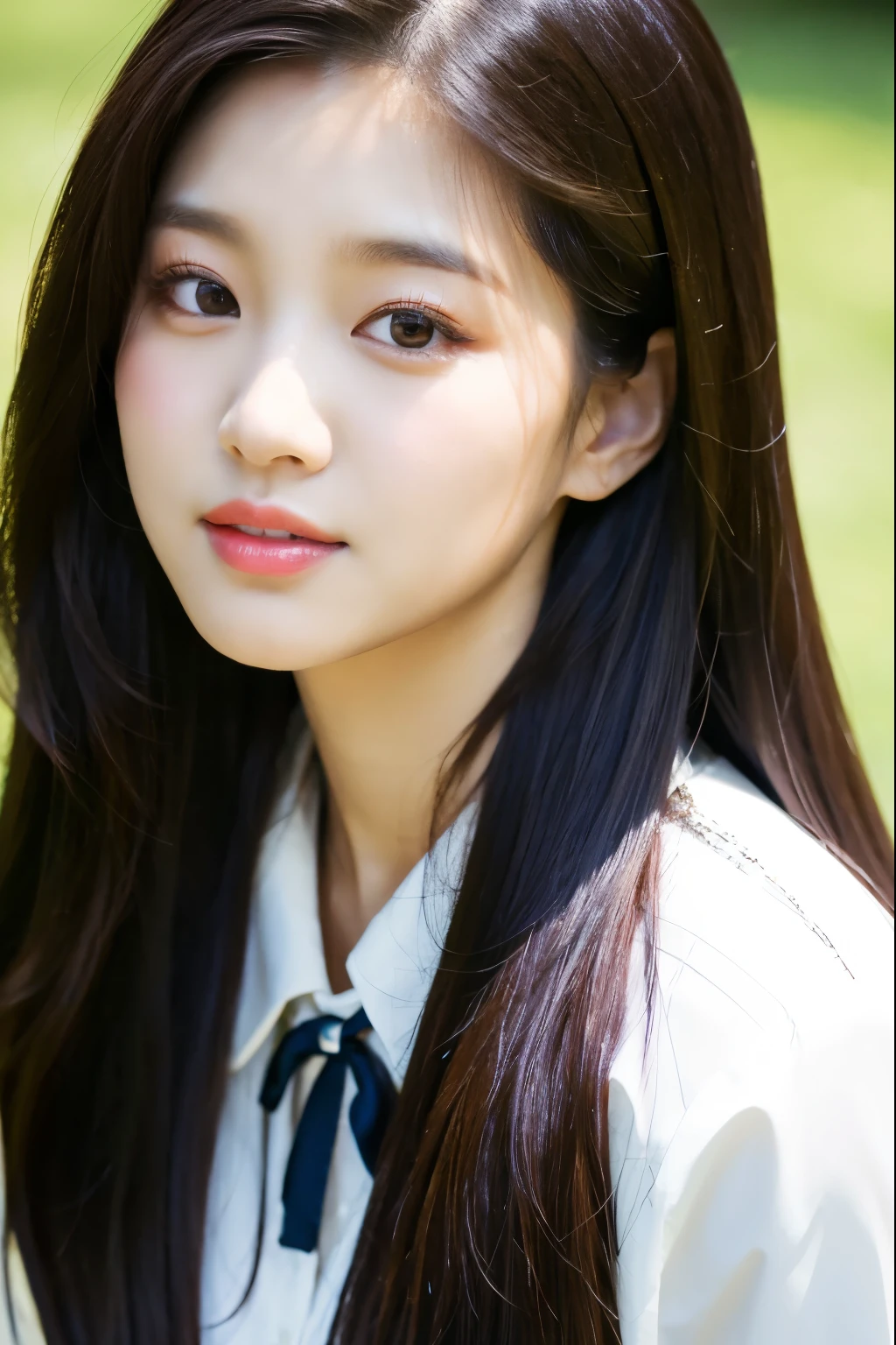 a close up of a woman with long hair wearing a white shirt and a black tie, jinyoung shin, portrait of jossi of blackpink, sun yunjoo, lalisa manobal, portrait of female korean idol, jaeyeon nam, park ji-min, iu, lee ji-eun, lee ji - eun, official artwork, heonhwa choe, sha xi