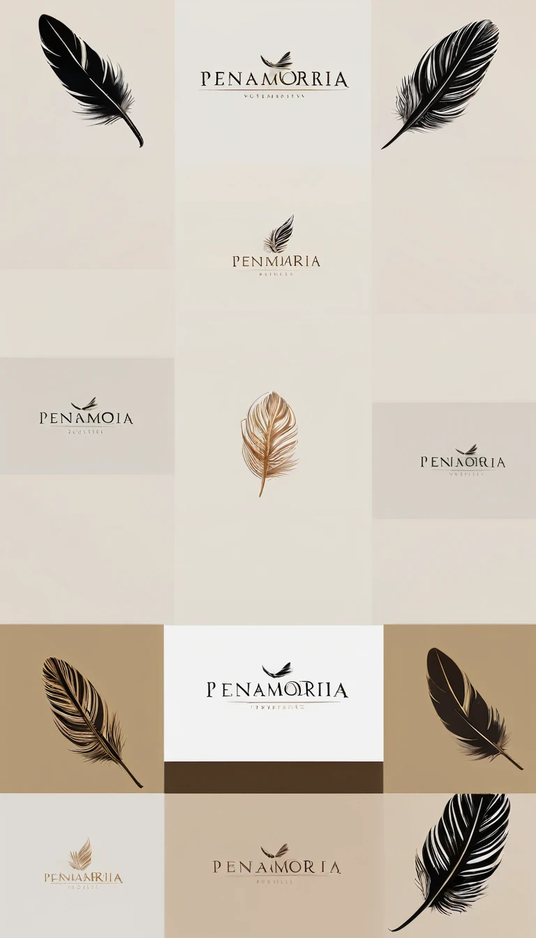 A minimal, modern, simple, cinematic logo design for the brand “Penamemoria". Create a modern, minimalistic, high-quality, masterpiece, fantastic, poetic feather that symbolizes dreams and stories.