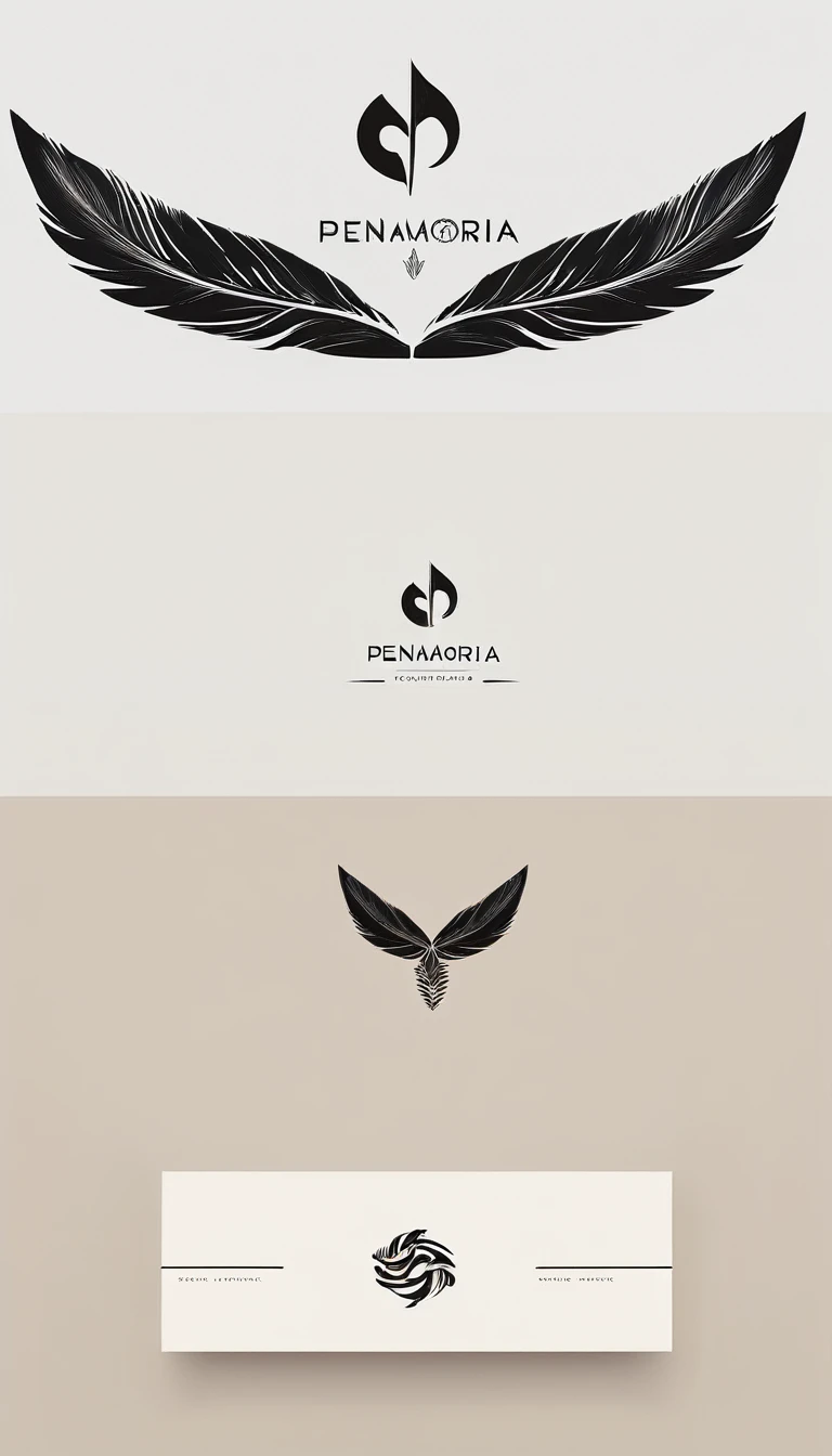 A minimal, modern, simple, cinematic logo design for the brand “Penamemoria". Create a modern, minimalistic, high-quality, masterpiece, fantastic, poetic feather that symbolizes dreams and stories.