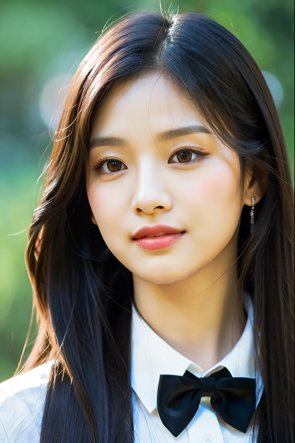 a close up of a woman with long hair wearing a white shirt and a black tie, jinyoung shin, portrait of jossi of blackpink, sun yunjoo, lalisa manobal, portrait of female korean idol, jaeyeon nam, park ji-min, iu, lee ji-eun, lee ji - eun, official artwork, heonhwa choe, sha xi