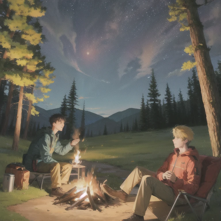 Two boys went camping in the wild at night