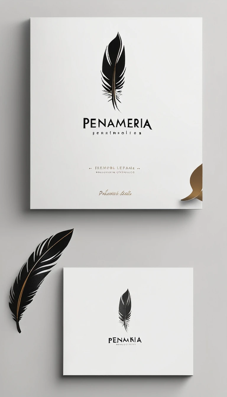 A minimal, modern, simple, cinematic logo design for the brand “Penamemoria". Create a modern, minimalistic, high-quality, masterpiece, fantastic, poetic feather that symbolizes dreams and stories.