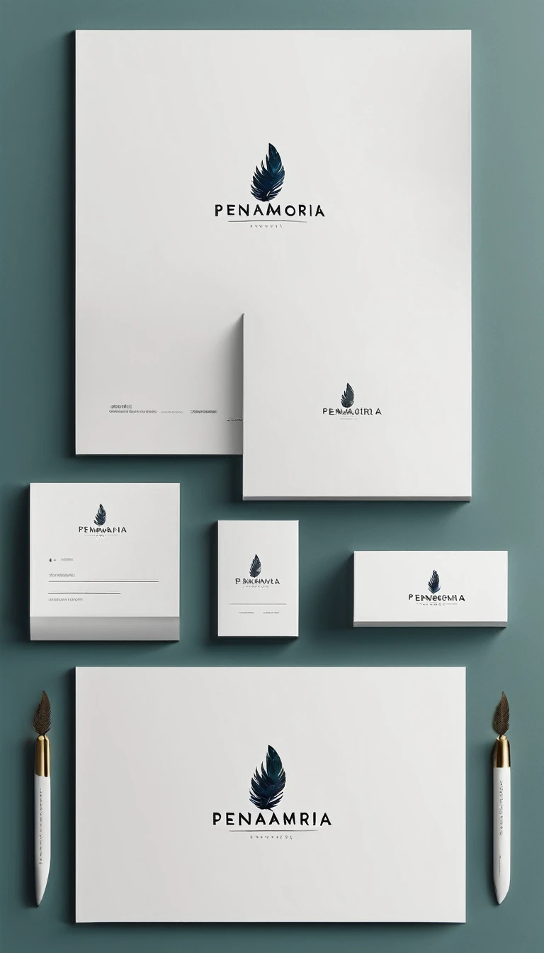 A minimal, modern, simple, cinematic logo design for the brand “Penamemoria". Create a modern, minimalistic, high-quality, masterpiece, fantastic, poetic feather that symbolizes dreams and stories.