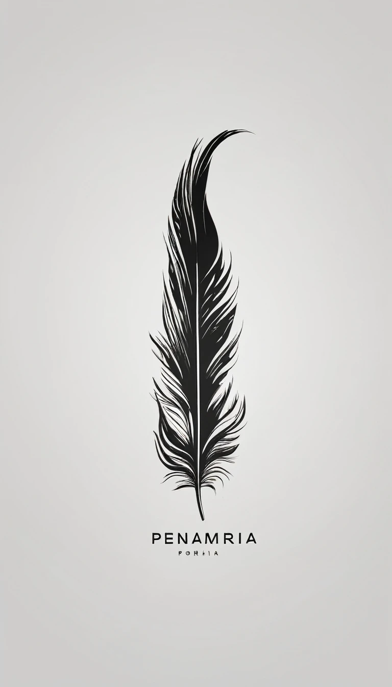 A minimal, modern, simple, cinematic logo design for the brand “Penamemoria". Create a modern, minimalistic, high-quality, masterpiece, fantastic, poetic feather that symbolizes dreams and stories.