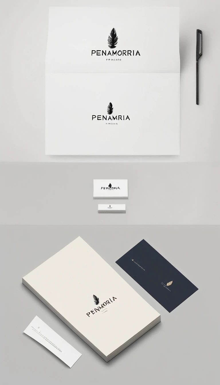 A minimal, modern, simple, cinematic logo design for the brand “Penamemoria". Create a modern, minimalistic, high-quality, masterpiece, fantastic, poetic feather that symbolizes dreams and stories.