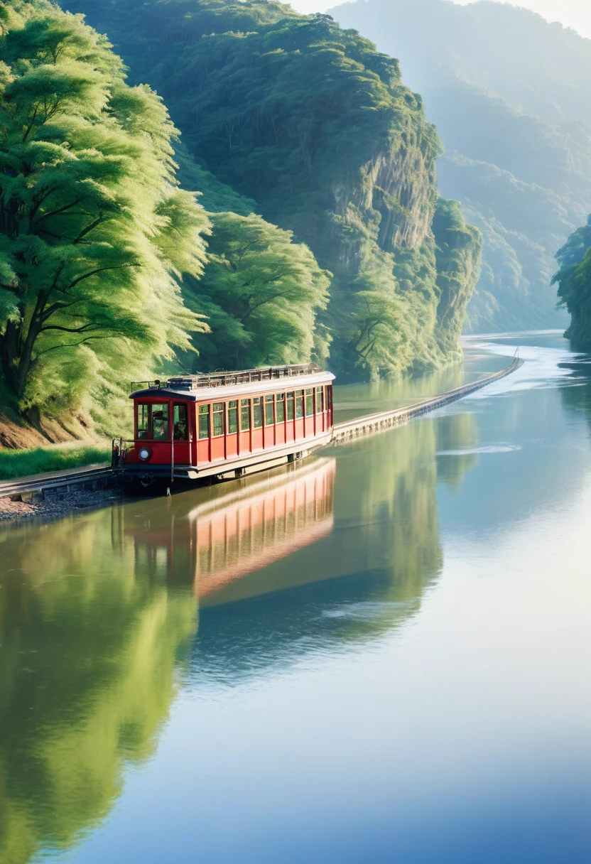 (Watercolor style, The art of spectroscopy) + Enjoy a panoramic view of the majestic river + Clothing Returns (Vista) + (flow + Subtle reflection) + (mix + splash) + (The light and shadow are clear + Swing Dynamics)