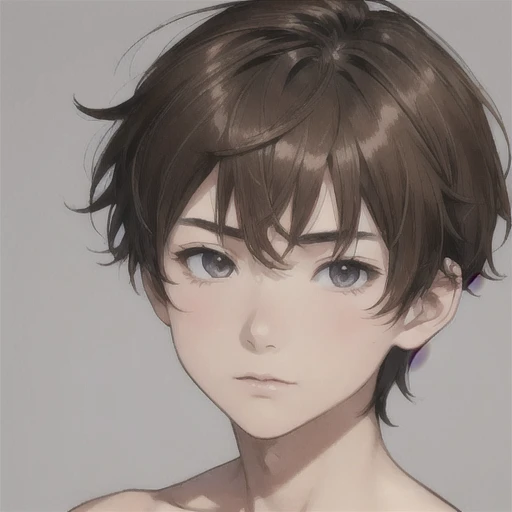 1 teenager、Black Hair、Brown eyes、Portraiture、Gaze Here、Upper body naked