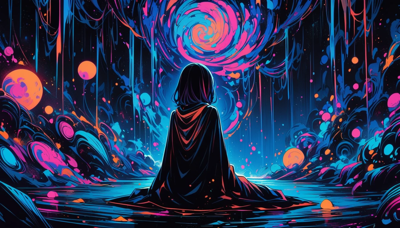 (Masterpiece, best quality:1.2),black light, 1 woman, alone